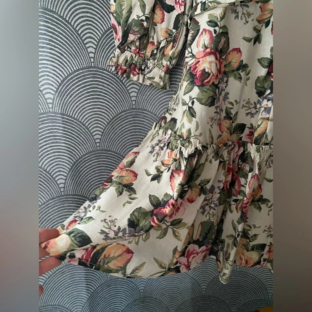 Vici Peachy/Pink Rose Floral Puff Sleeve Dress - Picture 9 of 9